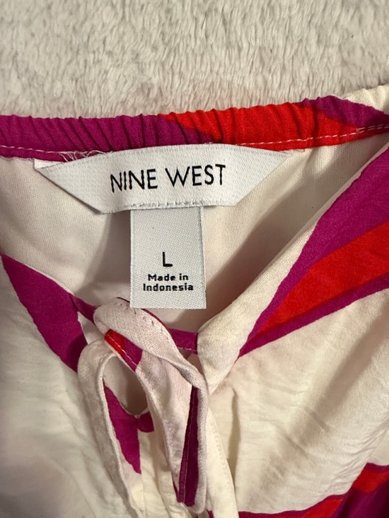 Nine West Ivory Maxi Dress with Pink & Red Leaf Pattern - Picture 3 of 4